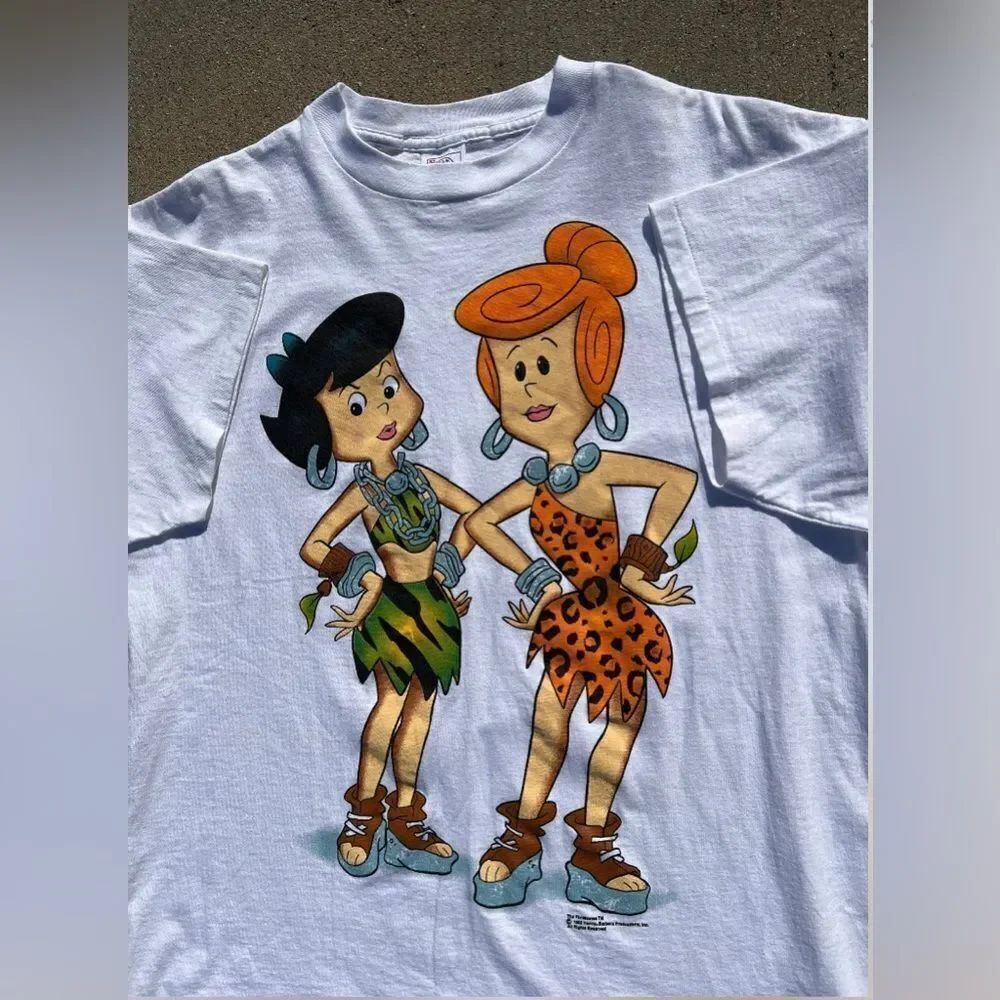 1993 The Flintstones Wilma/ Betty Cartoon AOP Tshirt- Size XL • Pre-owned